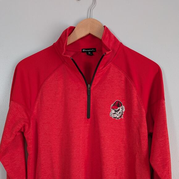 University Of Georgia Bulldogs 1/4 Zip Shirt M Red Uga Football Mascot Embroider - Picture 1 of 10